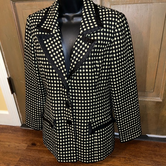 Vintage Black Jason Evans Green Polka Dot Long Sleeve Blazer Suit Jacket Size 8 - Picture 6 of 11